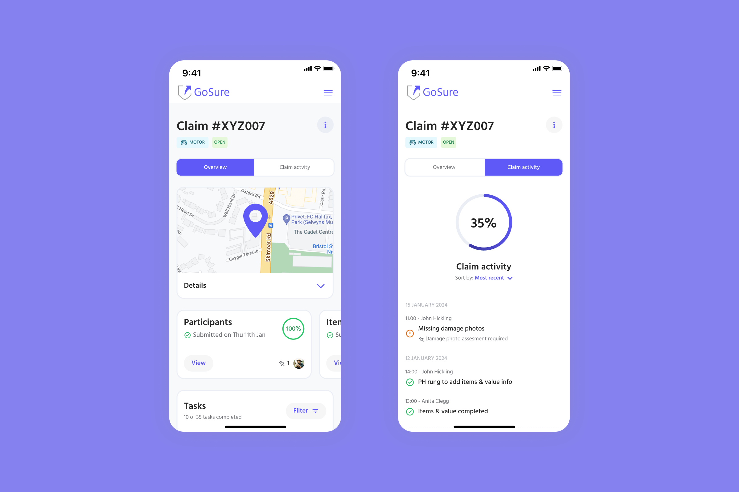 Mobile-optimised version of the GoSure dashboard interface
