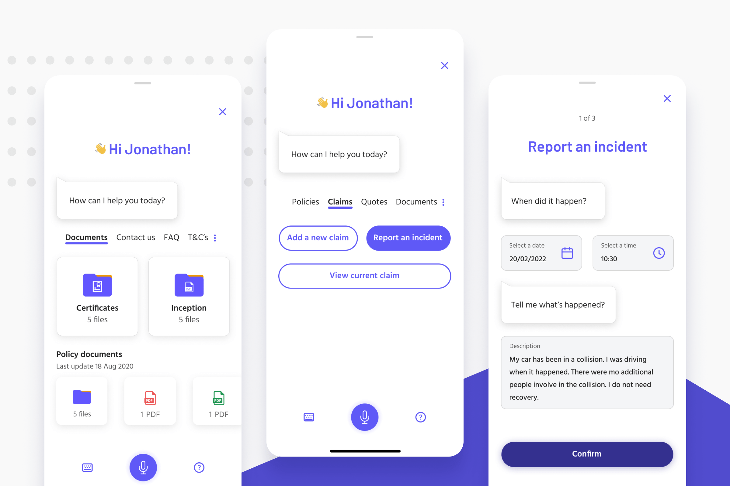 Claims support chat interface with AI assistance