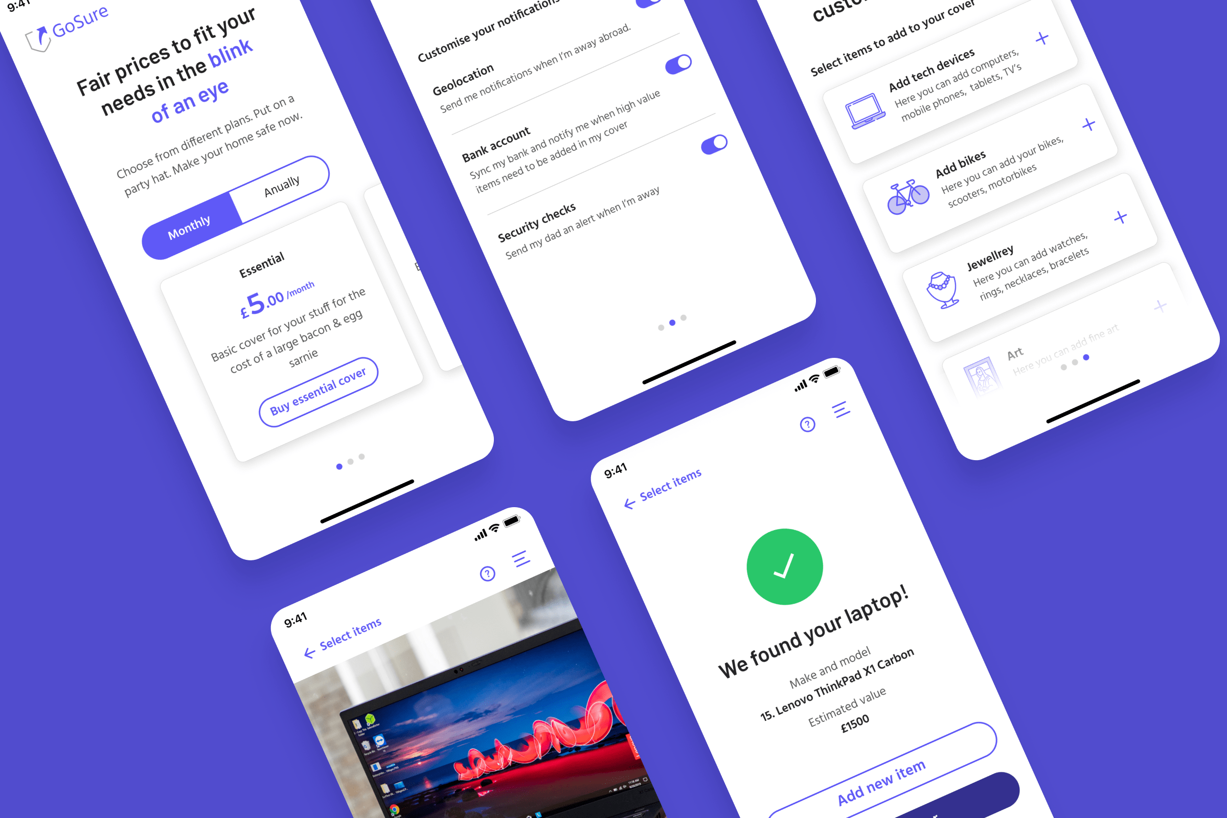 Home and tech insurance cover selection flow
