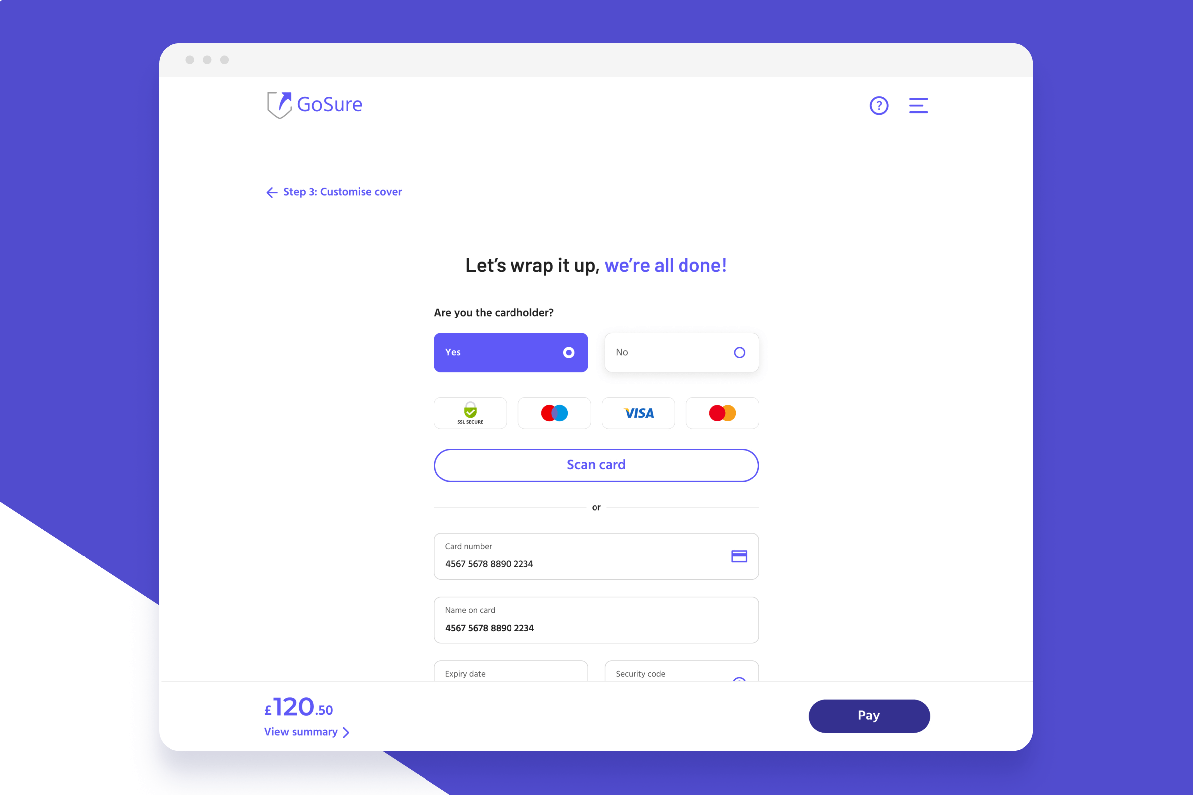 Final payment step with secure checkout interface